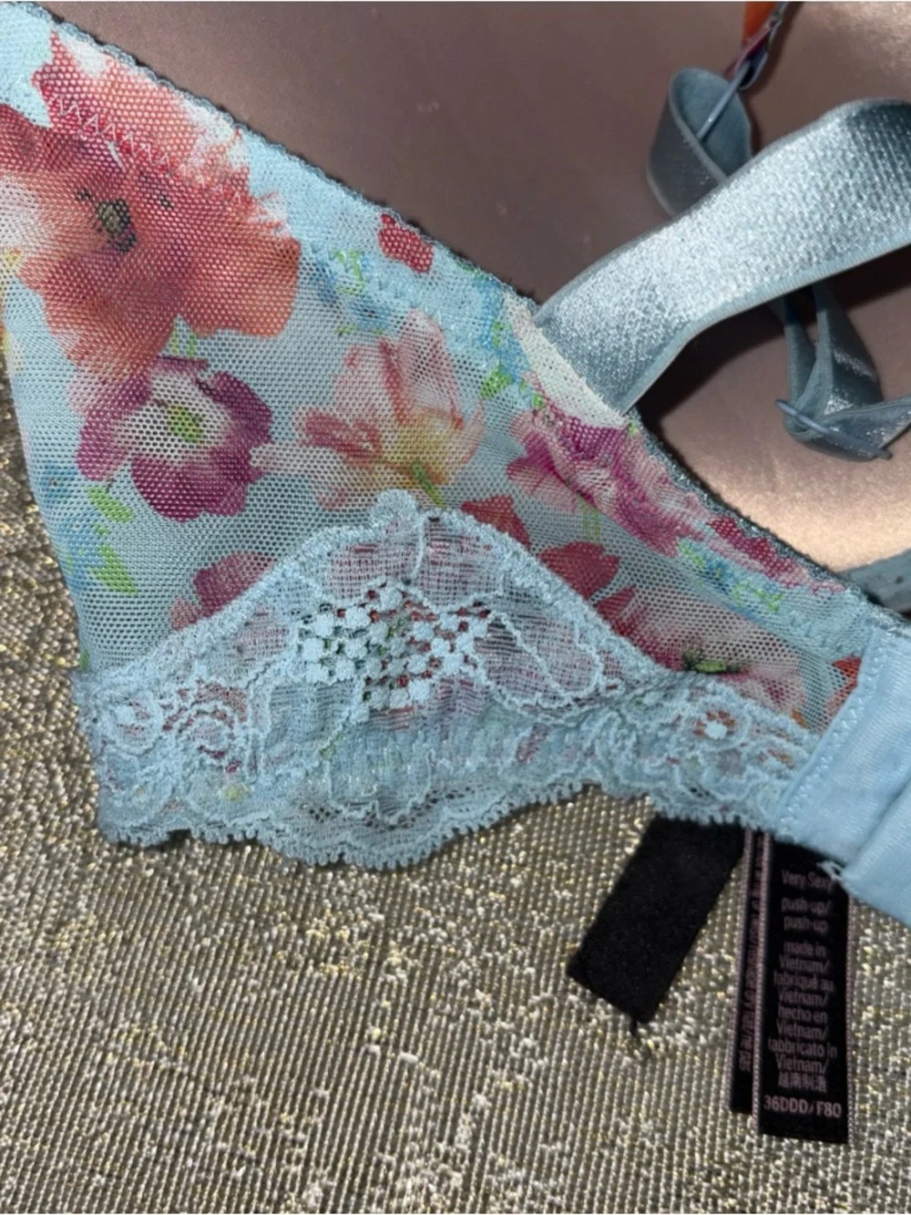 Victoria's Secret BOMBSHELL Light Blue Floral Lace Push-Up Bra